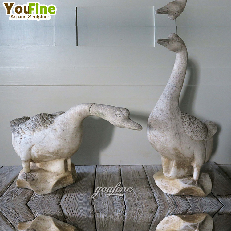 Decorative Natural Stone Carved White Marble Animal Sculpture Goose Statue