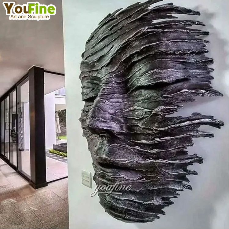 Large Garden Cast Bronze Metal Art Human Face Landscape Sculptures Statue Abstract Modern Bronze 3D Wall Face Sculpture