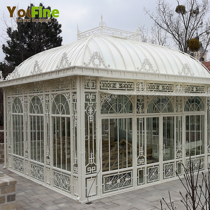 Customized size modern wrought White Metal Garden Pavilion Gazebo