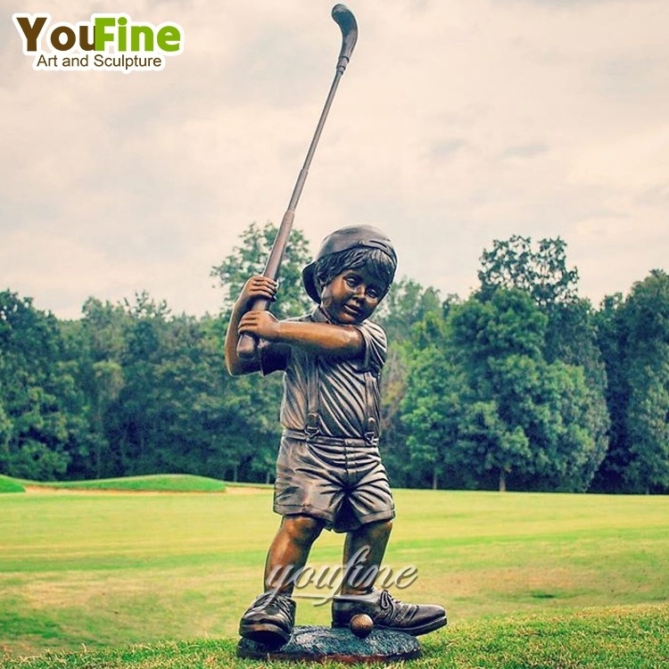 Modern Small Boy Playing Golf Bronze Statue