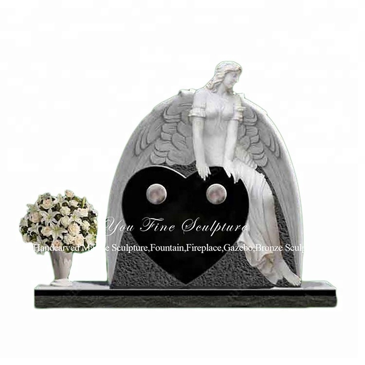 High Polished Double Heart Black Granite Headstones