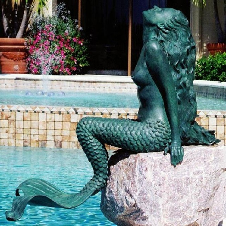 Large Nude Garden Outdoor Life Size Bronze Mermaid Statue Sculpture