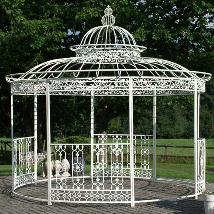 Customized size modern wrought White Metal Garden Pavilion Gazebo