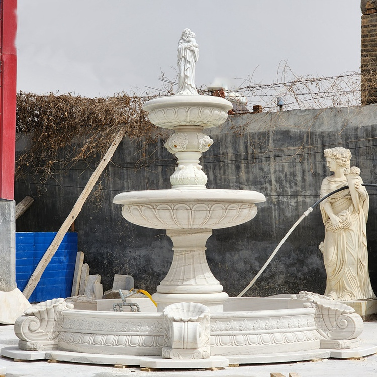 High Quality Fine Carving White Virgin Mary Natural Marble Water Fountain for Garden