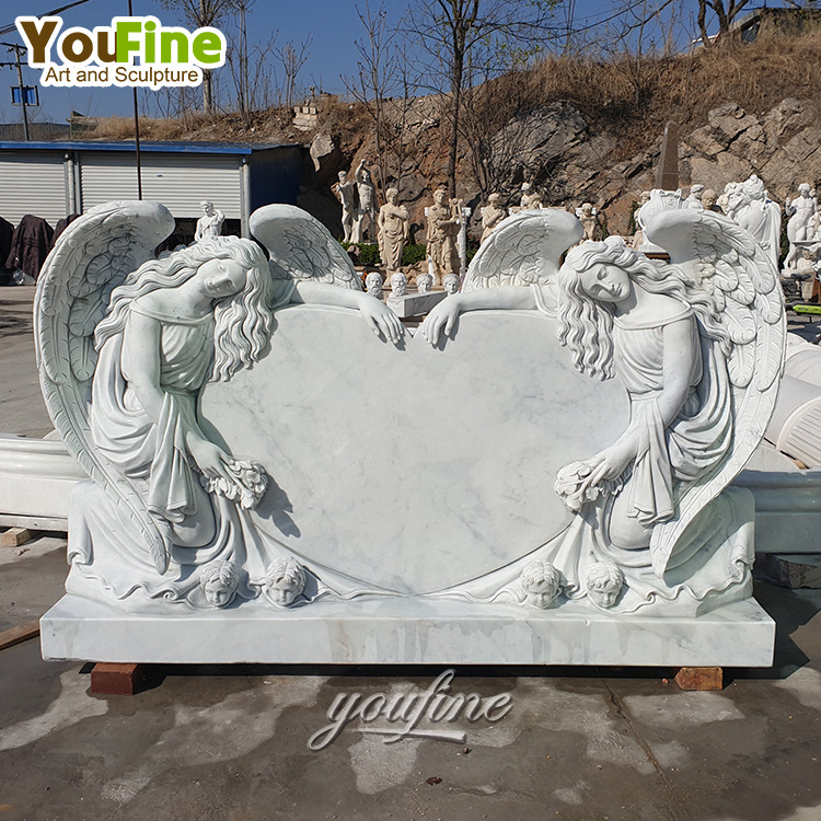 New design custom size marble headstones with angel and double heart for sale