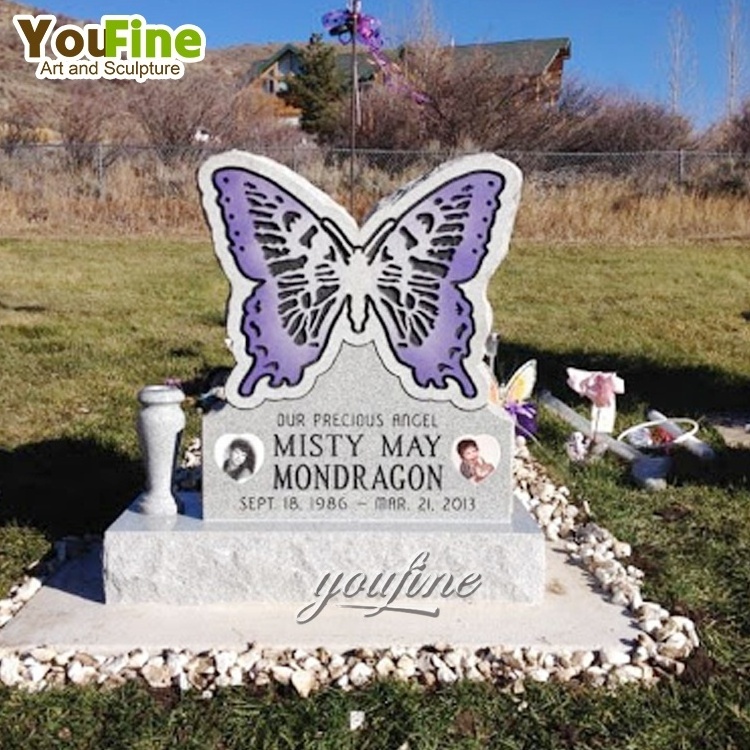 High Quality Natural Stone Granite Dark Gray Marble Butterfly Headstone for Sale