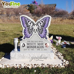 High Quality Natural Stone Granite Dark Gray Marble Butterfly Headstone for Sale