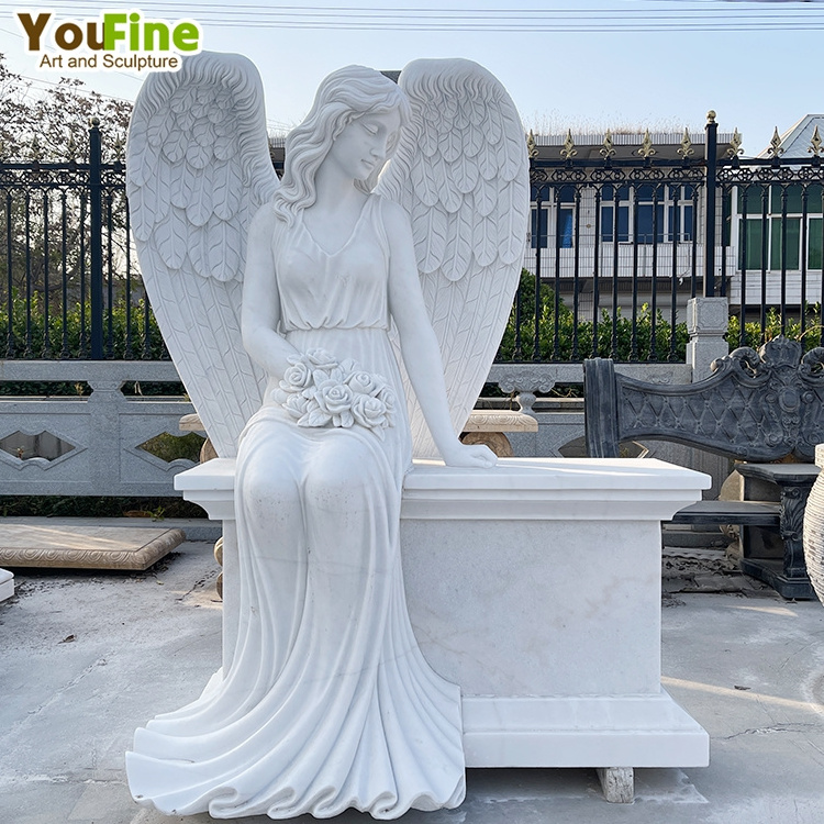 Modern Art Hand Carved Angel Headstone Carrara Marble Sculpture