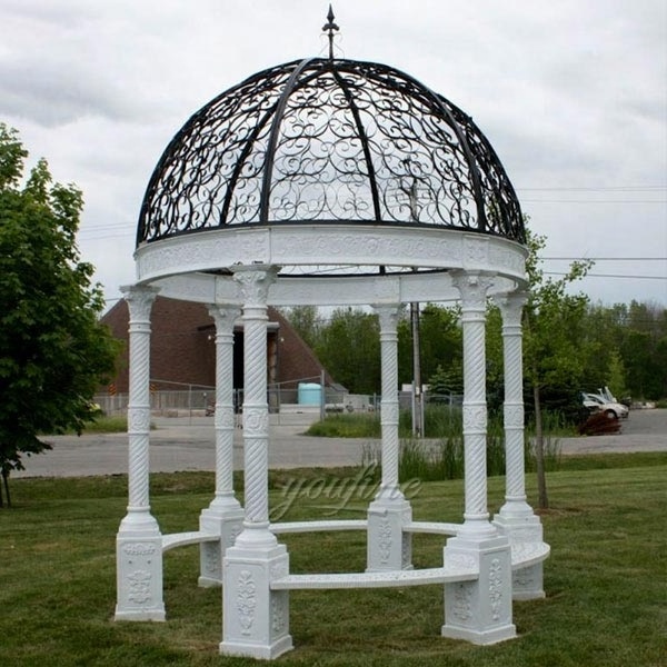 Hand Carved Outdoor Natural Stone Pavilion Garden White Marble Gazebo for Sale