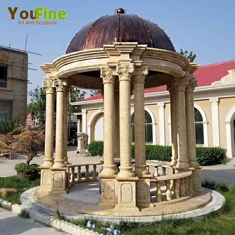 Hand Carved Outdoor Natural Stone Pavilion Garden White Marble Gazebo for Sale