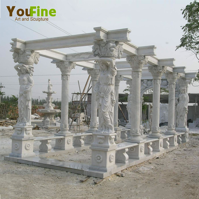 Hand Carved Outdoor Natural Stone Pavilion Garden White Marble Gazebo for Sale