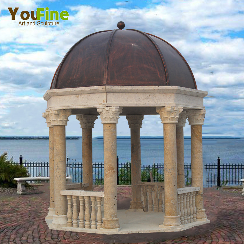 Hand Carved Outdoor Natural Stone Pavilion Garden White Marble Gazebo for Sale