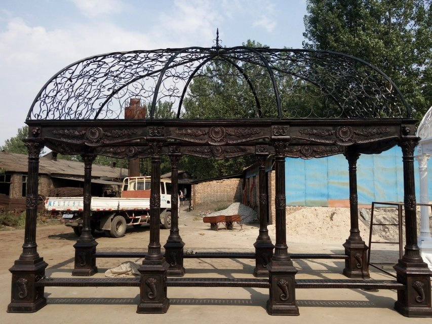 Outdoor Garden Wrought Cast Iron Gazebo With Metal Roof