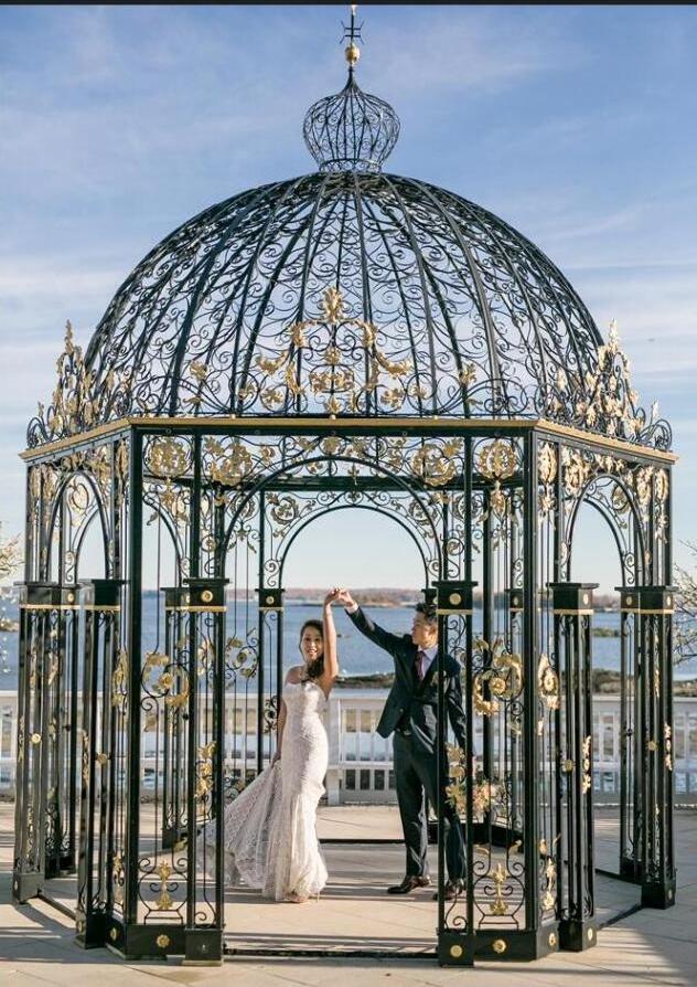 Outdoor Garden Wrought Cast Iron Gazebo With Metal Roof