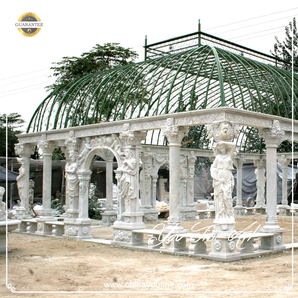 Large Outdoor Luxury Modern Natural Stone Pavilion Garden Marble Gazebo for Decor