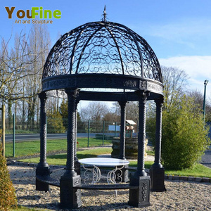 Ornate Black Round Metal Wrought Iron Metal Garden Gazebos for Sale