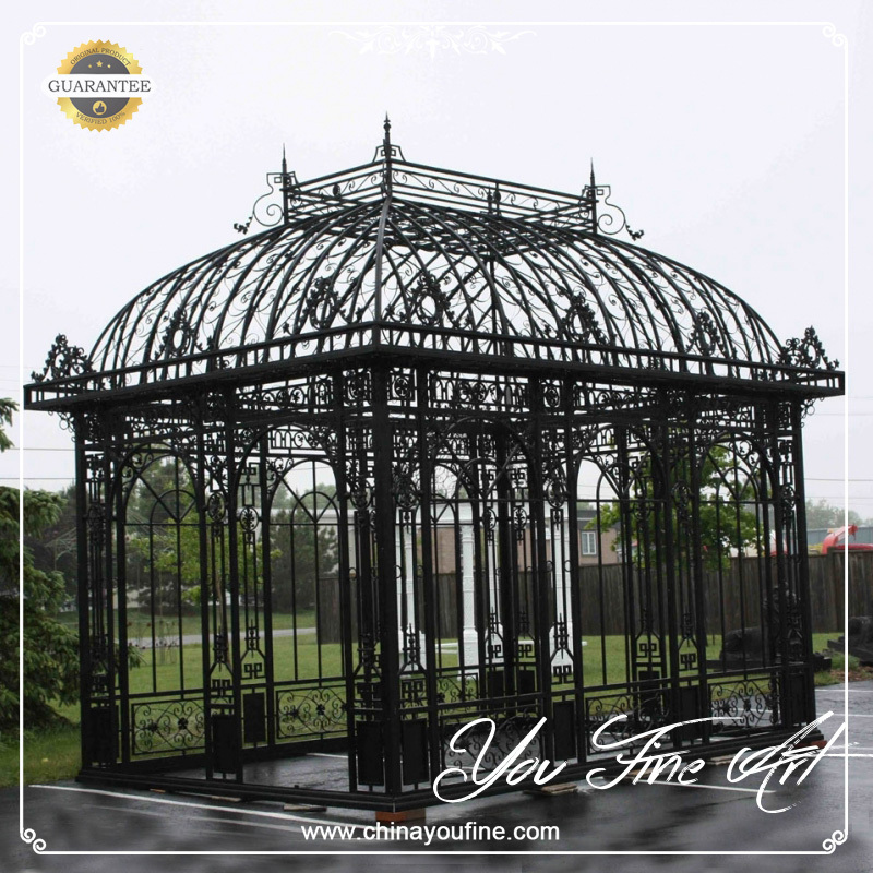 Ornate Black Round Metal Wrought Iron Metal Garden Gazebos for Sale