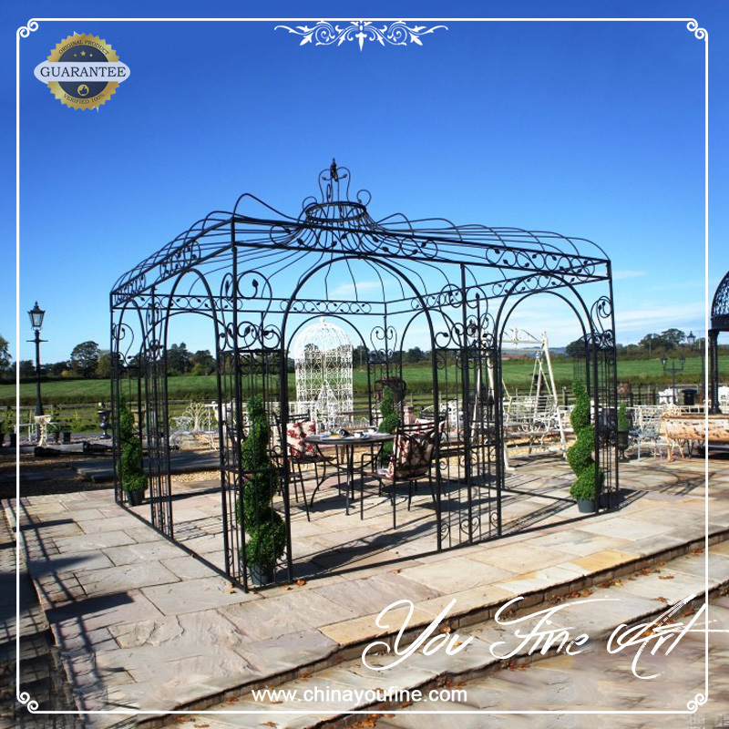 Ornate Black Round Metal Wrought Iron Metal Garden Gazebos for Sale