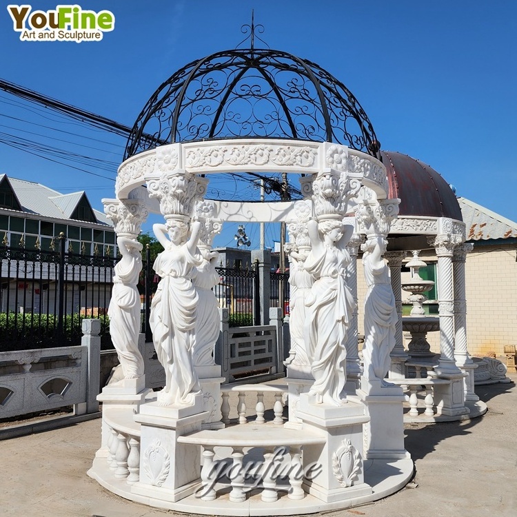 Luxury Large Greek White Modern Stone Marble Figure Garden Outdoor Gazebo with Figure