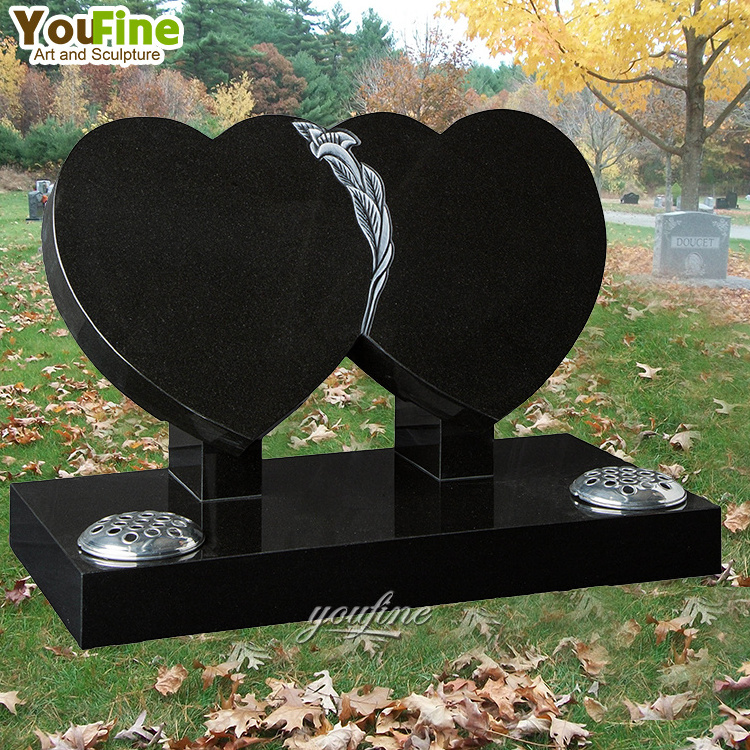 High Quality Hand Carved Natural Marble Stone Cemetery Black Granite Heart Tombstone