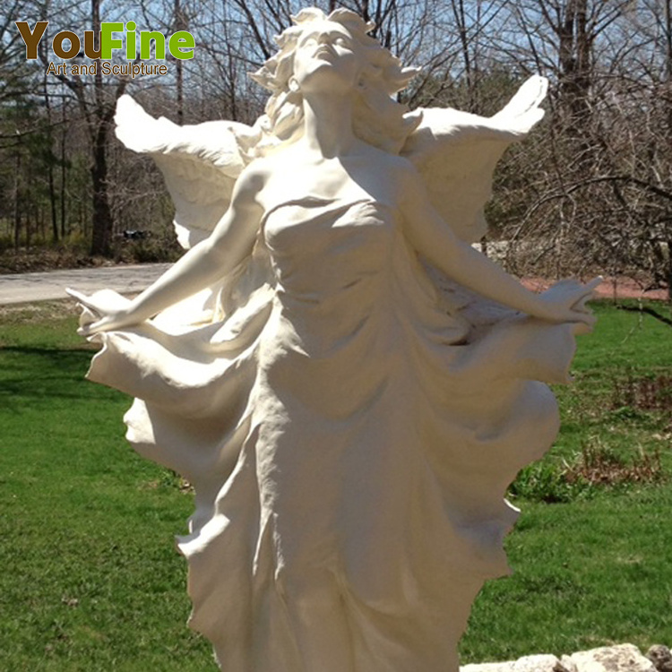 Hand Carved Marble Wings Angel Sculpture for Garden