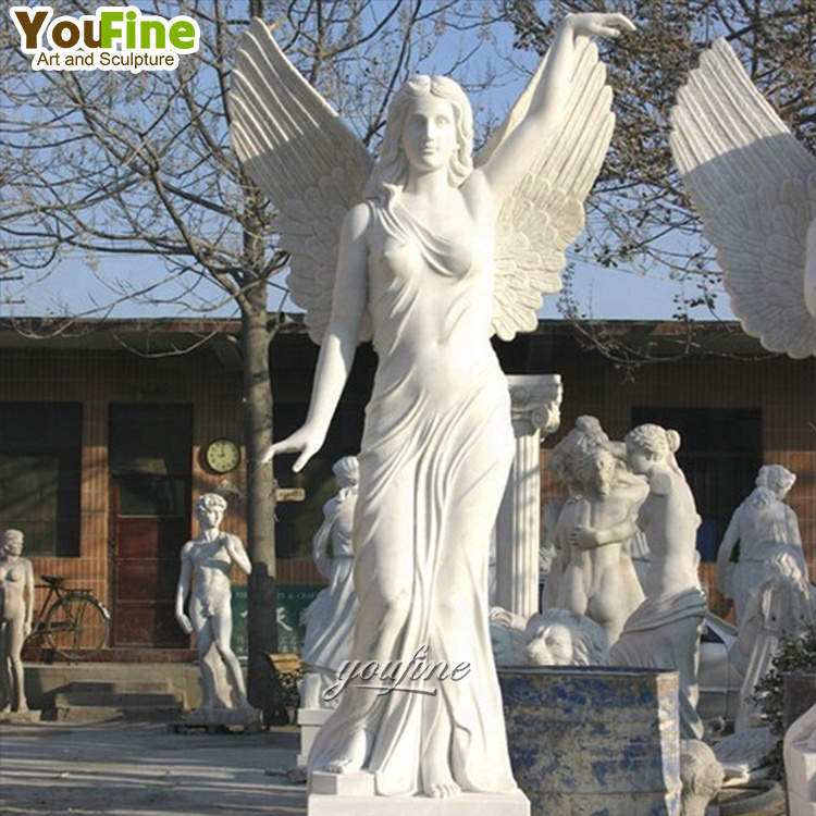 Hand Carved Marble Wings Angel Sculpture for Garden