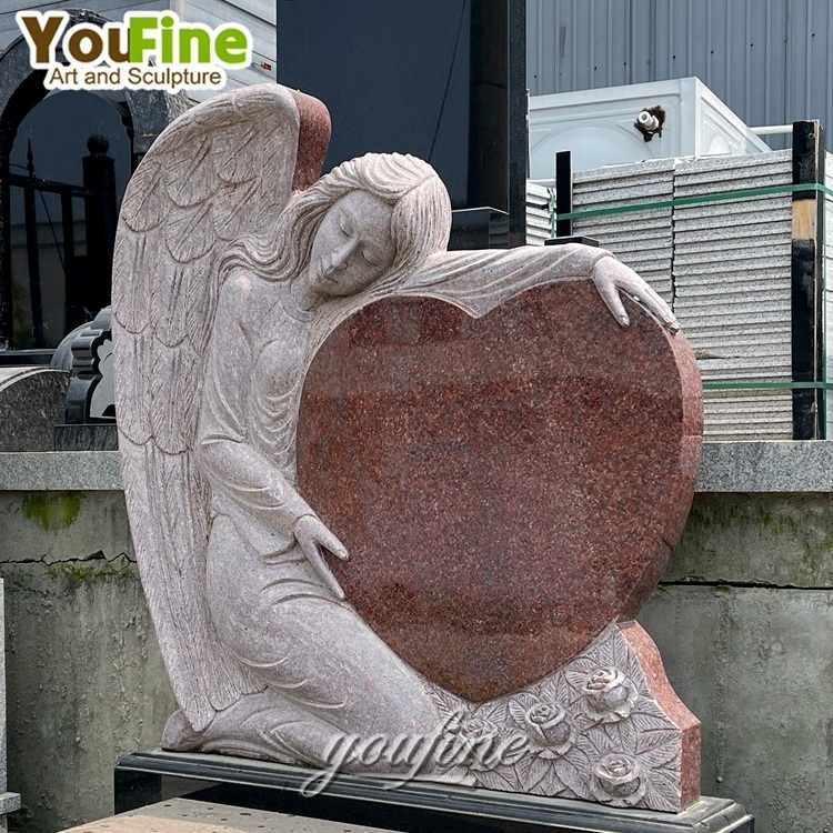 Large Custom Factory Price Pink Granite Double Heart Tombstone Headstones