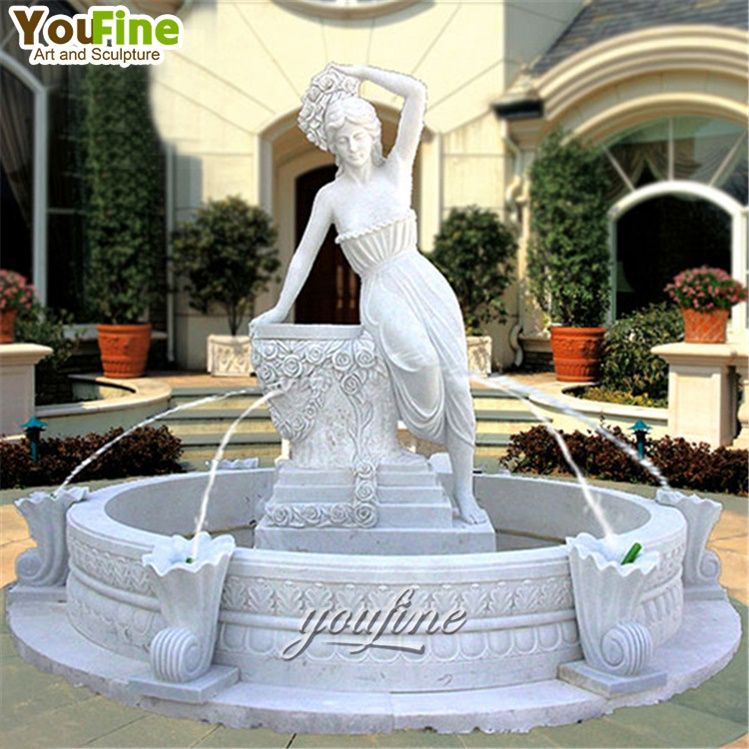 High Quality Hand Carved Beautiful Marble Woman Female Statues Fountain For Sale