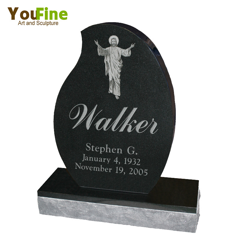 Cross Black Granite Tombstone Bible Headstone