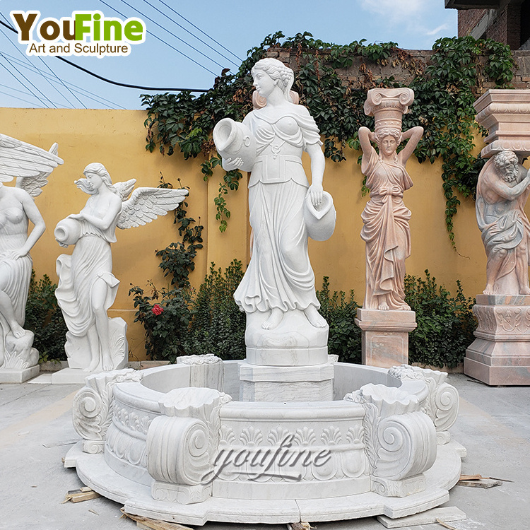 High Quality Hand Carved Beautiful Marble Woman Female Statues Fountain For Sale