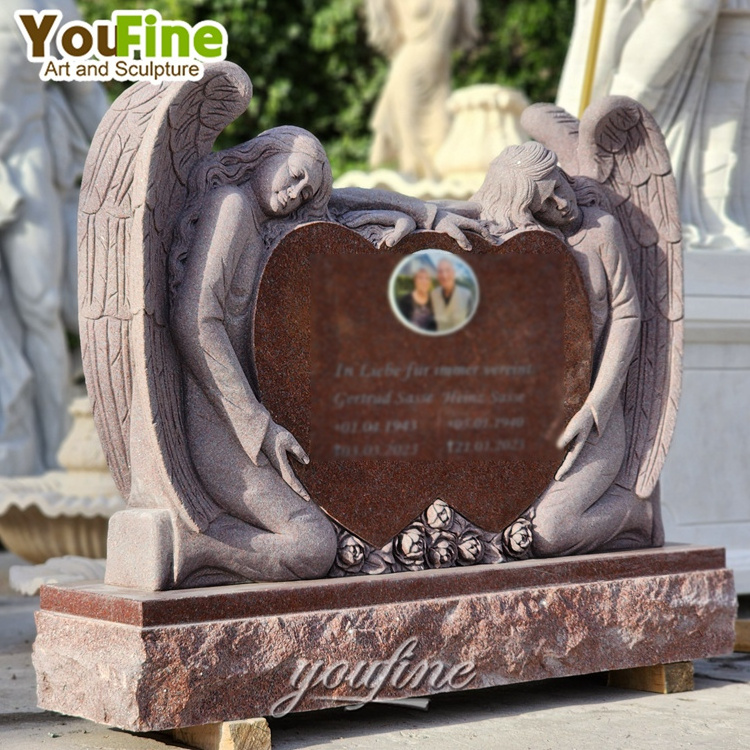 Large Custom Factory Price Pink Granite Double Heart Tombstone Headstones