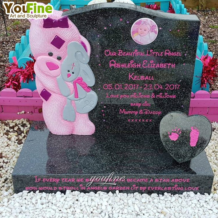 Cemetery Outdoor Decor Natural Stone Bear Butterfly Granite Baby Memorial Headstones