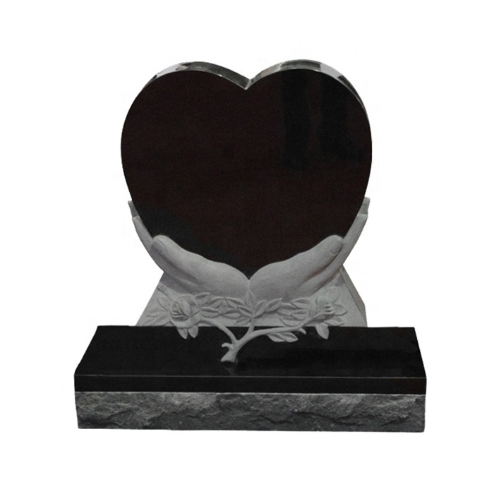 High Polished Double Heart Black Granite Headstones