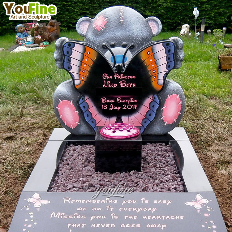 Cemetery Outdoor Decor Natural Stone Bear Butterfly Granite Baby Memorial Headstones