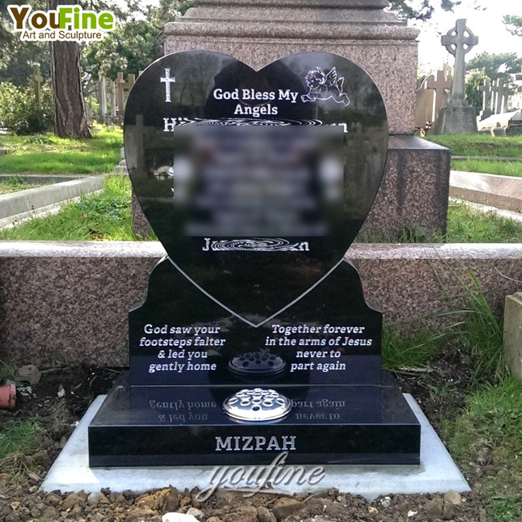 Hand Carved Black Headstones With Blue Butterflies Designs