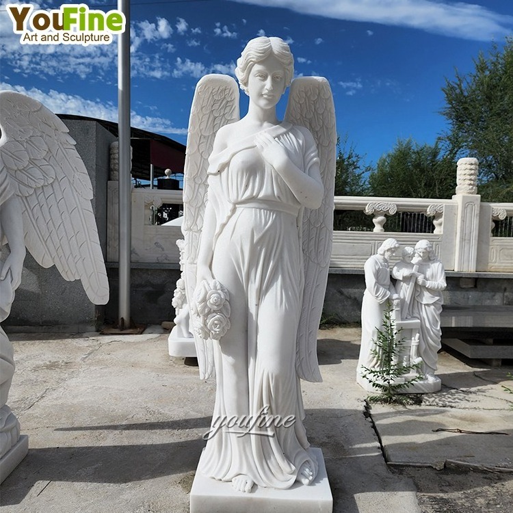 Hand Carved Marble Wings Angel Sculpture for Garden