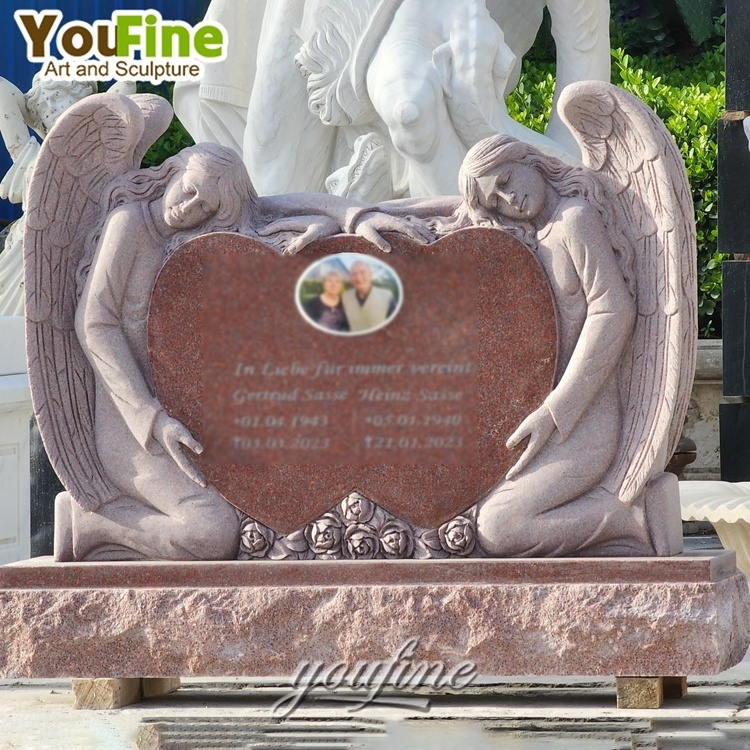 Large Custom Factory Price Pink Granite Double Heart Tombstone Headstones