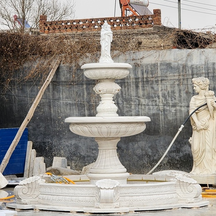 High Quality Fine Carving White Virgin Mary Natural Marble Water Fountain for Garden