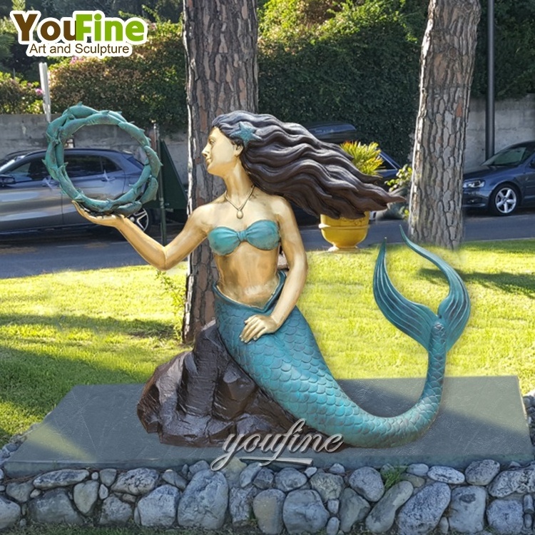 Large Nude Garden Outdoor Life Size Bronze Mermaid Statue Sculpture