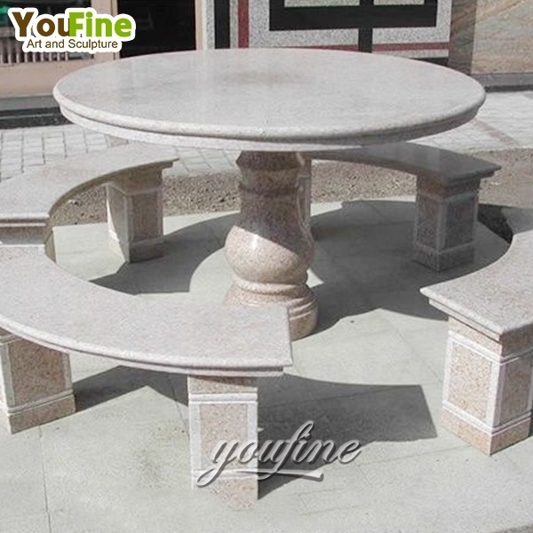 Garden stone round tables and benches for decor