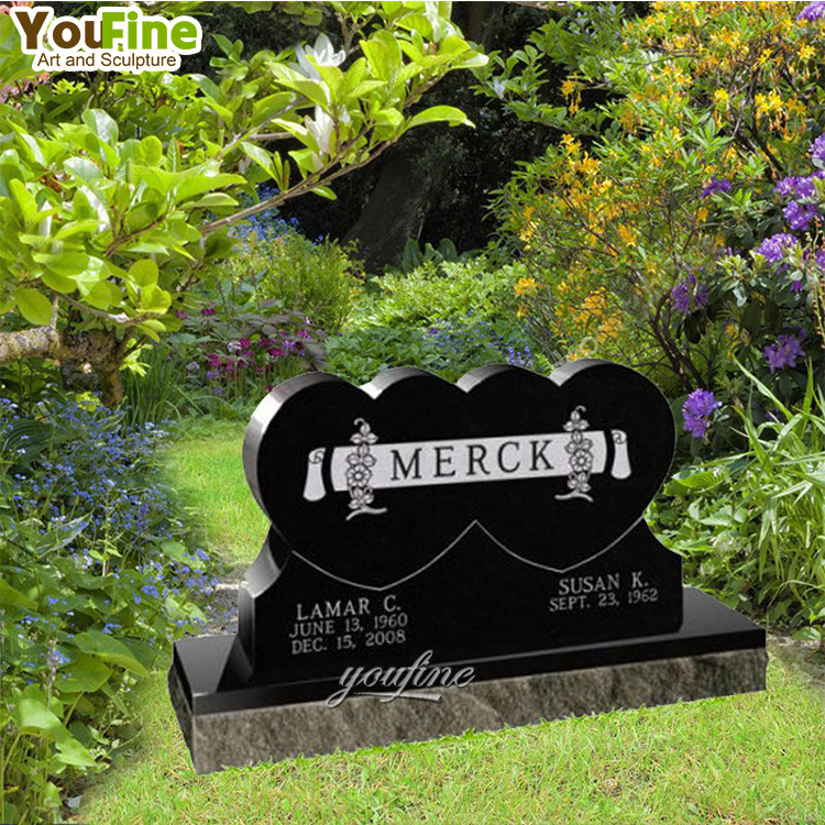 High Quality Hand Carved Natural Marble Stone Cemetery Black Granite Heart Tombstone