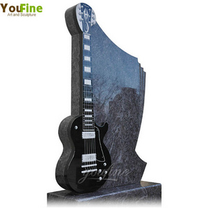 Carved Black Granite Guitar Headstone for Cemetery