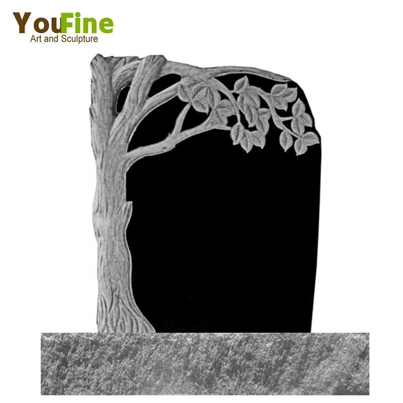 Hand Carved Black Granite Tree Carving Headstone