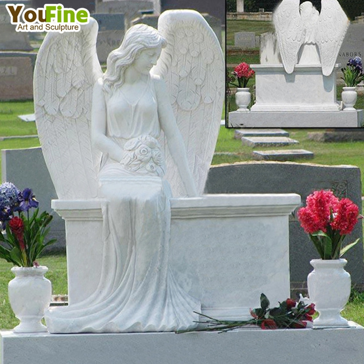 Modern Art Hand Carved Angel Headstone Carrara Marble Sculpture