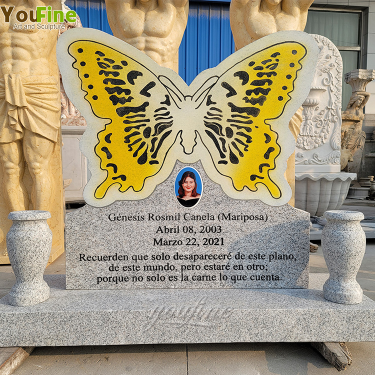 High Quality Natural Stone Granite Dark Gray Marble Butterfly Headstone for Sale