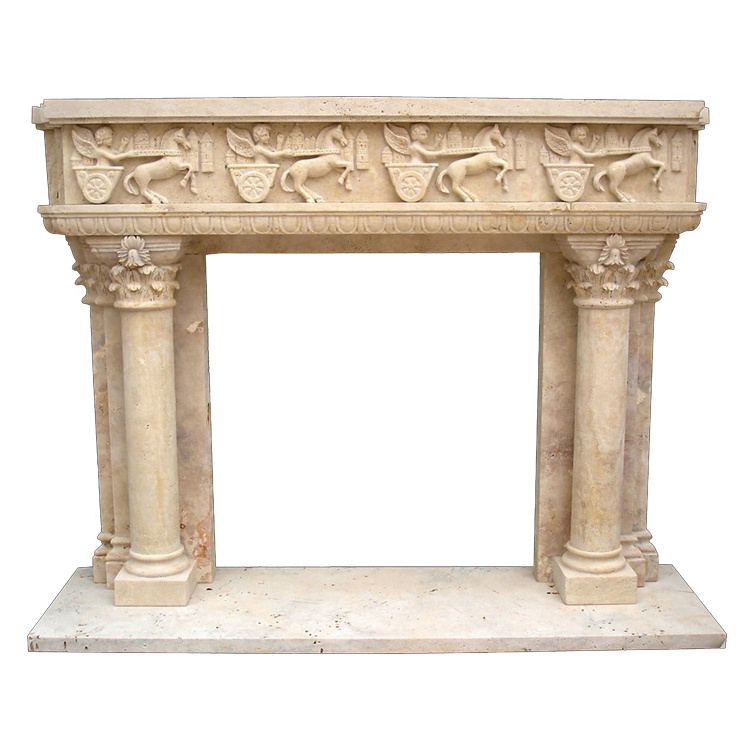 Limestone Pillar Carved Antique Marble Fireplace Mantels