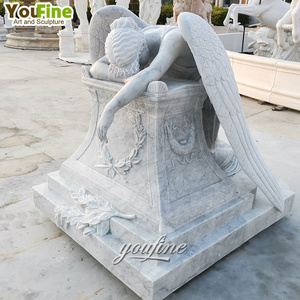 Modern Art Hand Carved Angel Headstone Carrara Marble Sculpture