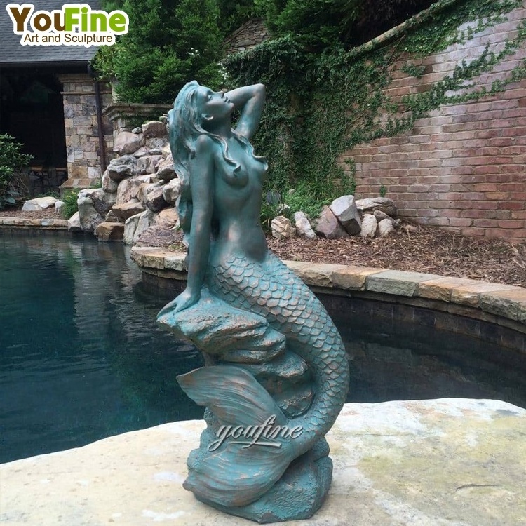 Large Nude Garden Outdoor Life Size Bronze Mermaid Statue Sculpture