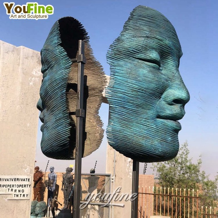 Large Garden Cast Bronze Metal Art Human Face Landscape Sculptures Statue Abstract Modern Bronze 3D Wall Face Sculpture