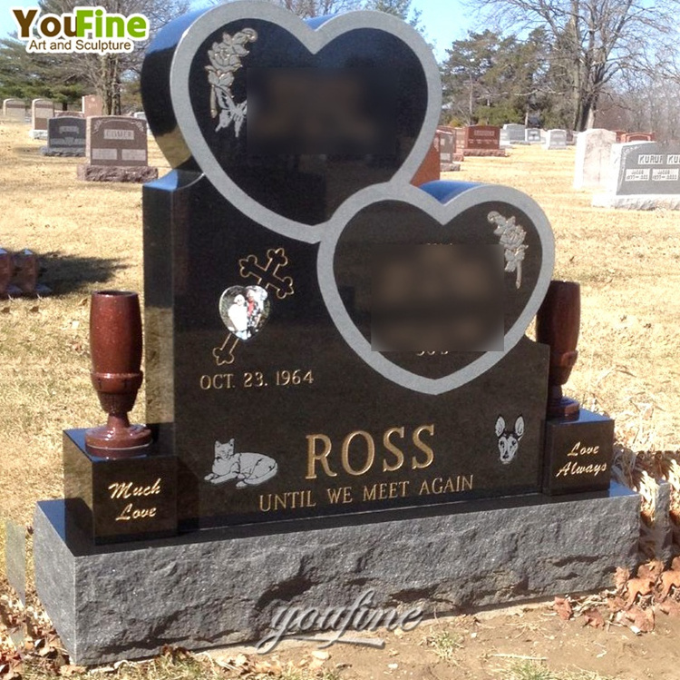 Hand Carved Black Headstones With Blue Butterflies Designs